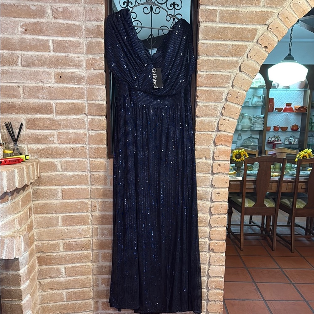 Navy Blue Sequin Evening Gown